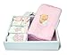 Produktbild Geschenkset Geburt Neugeborene Baby Plaid Fleece Mütze Lätzchen Hausschuhe baby-bow Rosa