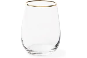 Excelsa Gold Lot de 6 verres à eau, verre soufflé, bord fil doré, 470 ml