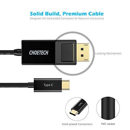 USB C auf DisplayPort Kabel (6ft/1.8m), CHOETECH (4K @ 60Hz) USB 3.1 Typ C (Thunderbolt 3 kompatibel) zum DP Kabel für 2016 MacBook Pro, MacBook 12, ChromeBook Pixel, Samsung Galaxy S8 / S8 Plus, etc - 3
