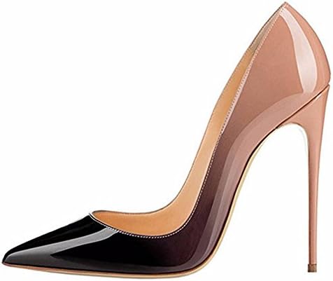 SKWEUS SHOES Fine With Single Shoes Sexy Gradient Tip Career High Heels Shoes Girl 12Cm Wedding Shoes In Light Of Banquet Beige Black34