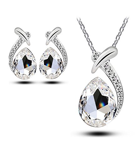 Celebrity Jewellery Water Drop Swarovski Elements Crystal Necklace and Stud Earrings Set for Women