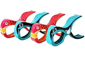 TUULI CLIPS Tuuli Beach Towel Clips - 4 PINZAS (2 Diseño Sharky Pink + 2 Diseño Parrot Turquoise)