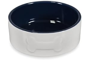 Petface Bone Ceramic Dog Food Bowl (Cream/Navy), 15cm