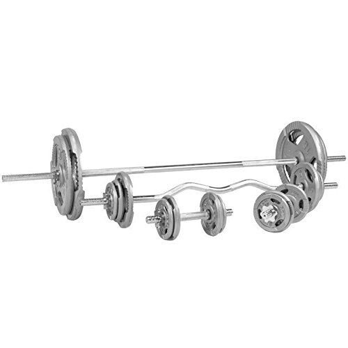 Gorilla Sports Hantelbank – Kraftstation mit Lang-, Kurz-, SZ-Hantelstange inkl. Gewichten (108kg) Gusseisen Gripper – Trainingsstation für Seilzug, Butterfly, Bankdrücken, Beincurl, Dips - 6