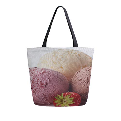 Preisvergleich Produktbild Rosa Erdbeereis Ball Sommer Tragbare Große Doppelseitige Lässige Canvas Tragetaschen Handtasche Schulter Wiederverwendbare Einkaufstaschen Duffel Geldbörse Frauen Männer Lebensmittelgeschäft Reise