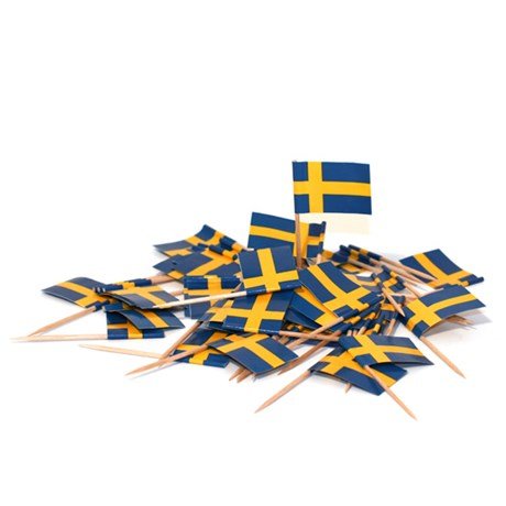 Fahnenpicker schwedische Flagge - Flaggor pa Tandpetare, 50 Stück/Beutel