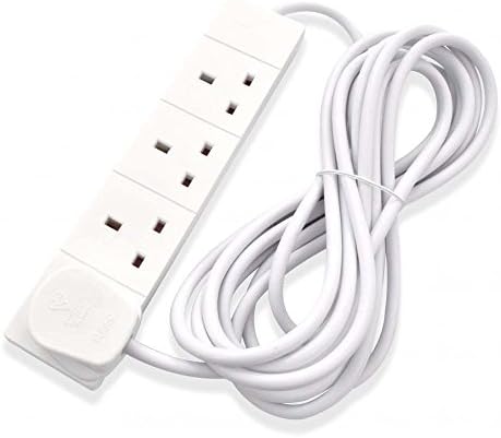 New white 5 Gang Extension Trailing Lead -Multi Plug Power Cable-3 Metre