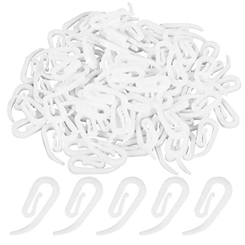 Stadux White Plastic Curtain Hooks for Door Curtain,Window Curtain,100 Pack 2.8x1.2cm