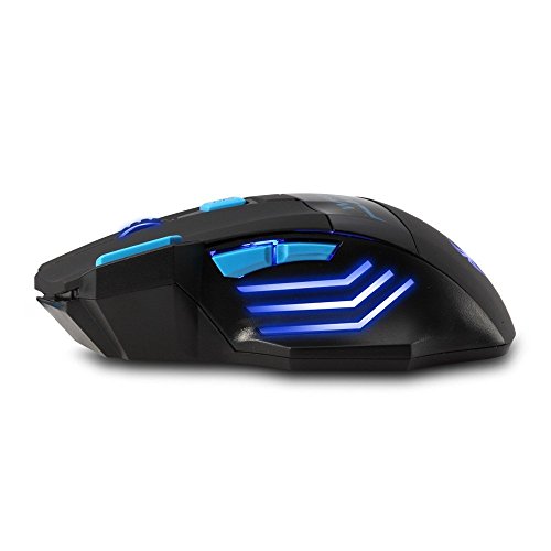 Zelotes Rat  n inal  mbrico profesional de 2 4 GHz  7 botones 2400 dpi LED azul rat  n   ptico para juegos rat  n para port  til  PC  Mac  ordenador port  til  negro 
