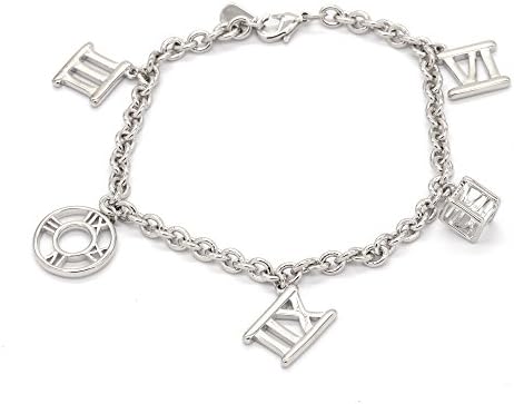 EME Roman Number Charm Rhodium Plated Brass Bracelet