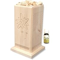 Original-Zirbenduftsäule inkl. 10ml Bio-Zirbenöl - mit gefrästem Edelweiss - ein 100%iges BIO-Naturprodukt | Zirbenturm | Zirbenwürfel