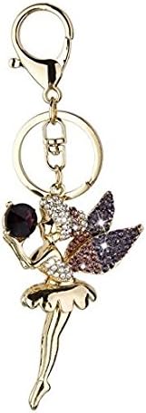EOYHDSIA New Sparkly Charm Rhinestone Angel Pendant Keyring Keychain (Purple)