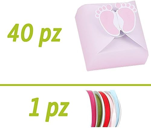 Splitting DIY Wedding Favours Kit | Birth or Christening Girl | Box Feet Baby Pink Azrael | Pack of 40 | 50 MT of Free Tape