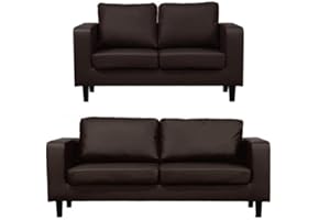 Furnitureinstore-Sofa-Box Faux Leather-Black-Brown-3 Seaters-2 seaters-1 seaters- Sofa Sets-Free 7 day Delivery (3+2, Brown)