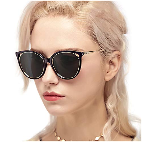 Myiaur Fashion Cat Eye Mirror Gafas de sol Mujer Protección UV polarizada Diseño elegante (Lente polarizada gris)