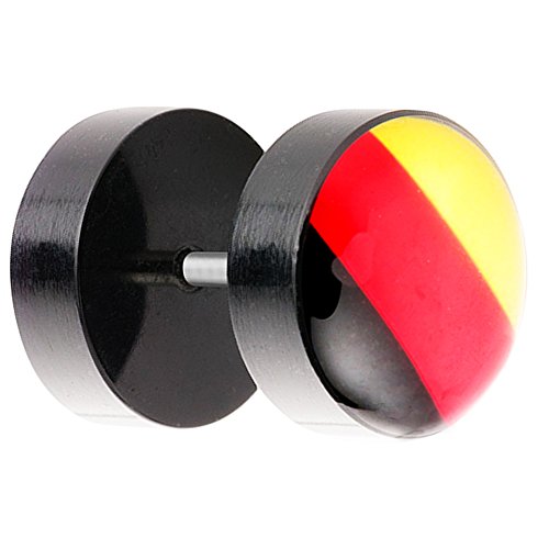 Piersando Ohrstecker Ohrringe Piercing Fake Ohr Plug Flesh Tunnel Fahne Motiv Fussball EM & WM Fanartikel Land Flagge Schmuck Deutschland 10mm