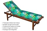 STOF Matelas/Bain de Soleil Polmao Tropical, déhoussable, Vert, 55x180cm, 100% Microfibre, Attache à Clips (Transat en Bois Non-Inclus)