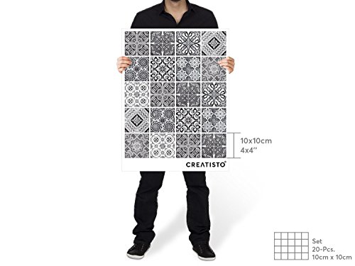 Fliesenaufkleber für Bad u. Küchenfliesen | Fliesen verschönern mit Klebefolie statt Fliesenfarbe | Sticker-Fliesen – Wanddekor | 10×10 cm Muster Motiv Black n White – 20 Stück - 4