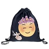 Emoji Chill Emoticon Smileys Beutel Stringbag Jutebeutel Turnbeutel Sporttasche Hipster Sack Umhängetasche Loomiloo Swag (Schwarz)