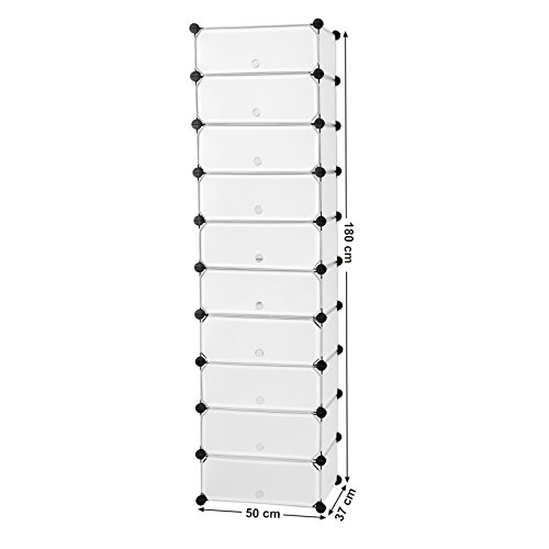 Songmics 10 Ebenen Schuhregal Schuhschrank Schuhablage Schuhständer Regalsystem Weiß 180 x 50 x 37 cm LPC10W - 7