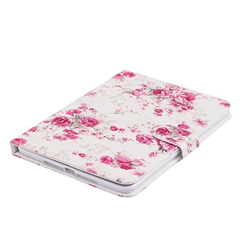 iPad Air 2 Hülle,iPad 6 Case – Felfy PU Ledertasche Luxe Bookstyle Flip Standfunktion Magnetverschluss Ledertasche Muster Eule Schmetterling Pfingstrose AugeBunte Malerei Retro Painted Abdeckung Schutzhülle Ablösbar Handliche Case Tasche Etui für Apple iPad Air 2/iPad 6 (Pfingstrose) + 1 x Rosa Stylus + 1 x Rosa Blumen Dust Plug - 5