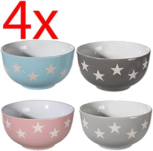 Set Of 4 Star Cereal Bowls Breakfast Kitchen Snacks Stoneware Treats Food.