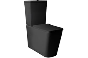 EL BAÑO MODERNO BAÑO MODERNO Inodoro Completo - WC Con Sistema Rimless Antibacterias - Vater Con Tapa Dura Extrafina Amortiguada - Salida Dual - Para Hogar Color Negro - Retrete (Negro)