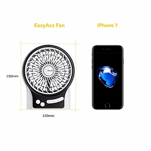 EasyAcc Mini Desktop USB Ventilator Personal Fan mit 2600 mAh aufladbarer LG Akku Zelle LED-Licht Beweglicher 3 einstellbare Geschwindigkeiten für Indoor und Outdoor Aktivitäten – Weiß - 9