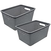 HRB Storage Box Storage Box Basket in Rattan Look 15 Litres 39 x 28 x 18 cm Modern Box 2 Pieces Grey