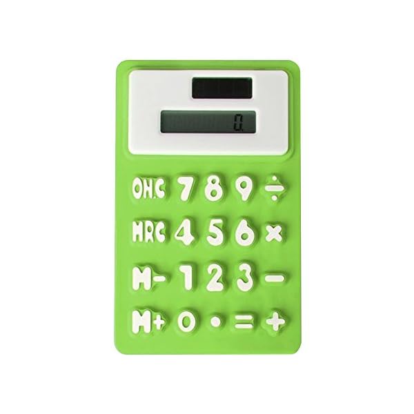 Alxcio 8 Digits Basic Calculator, Solar Powered Soft Lightweight LCD Screen Silicone Pocket Calculator Green Office Stationery