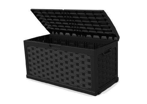 XL Kissenbox, Auflagenbox, Bank im Rattan-Design und mit 270 Ltr. Volumen! Mit abschließbarem Deckel, auch zum Sitzen geeignet. In einem dunklen Anthrazit Grau gehalten. Maße 117 x 56 x 58 cm ! TOPP