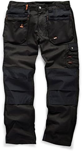 mad4tools Scruffs Worker Plus Black, Graphite Grey Or Navy Work Trousers (All Sizes) Hardwearing Trade Combat Cargo Men's Kneepad Pocket Workwear Pants with Sticker (Black, 34" Waist/30 Leg)