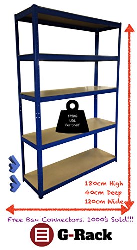 180 cm x 120 cm x 40 cm, Blau 5 Etagen (175kg Pro Regal), 875 KG Kapazität Extra Breit Garage Aufbewahrung Regal, 5 Jahre Garantie