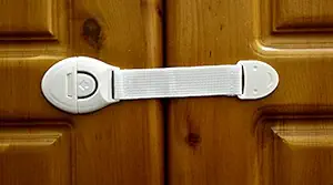 THE LITTLE LOOKERS Safety Lock with Push Button and Nylon Strap for Doors, Cabinets, Fridge, Drawers, Dustbin | Safety Accessories for Babies/Kids/Children/Infants/Toddlers (White, Pack of 1)