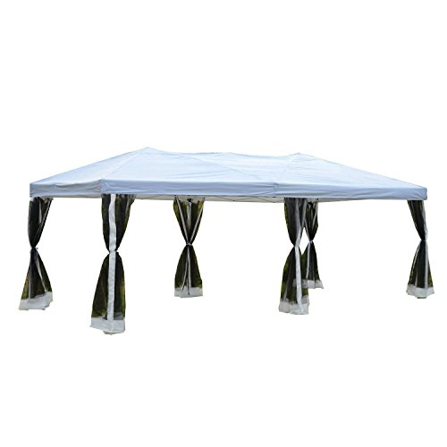 Outsunny Carpa Plegable Tipo Pabellón Gazebo con Mosquitera - Blanco - Acero y 210D Oxford - 6x3 m
