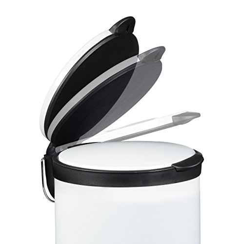 Relaxdays Treteimer 5 L aus Metall H x D: 27,5 x 23 cm Abfalleimer in Edelstahl-Optik als Abfallbehälter mit Absenkautomatik Tretmülleimer für Küche und als Kosmetikeimer im Bad Tretmülleimer, weiß - 4