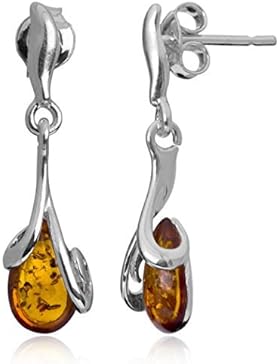 Bernstein Sterling Silber Tropfenform Ohrringe