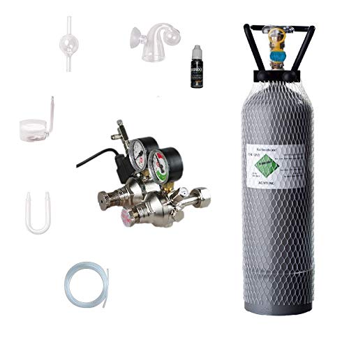 HiwiCO2 System 2000 Ultimate with Double Chamber Pressure Regulator, Fixed Magnetic Valve Night Shut-Off, Glass Components, Pressure Regulator (Made in Germany), 2 kg CO2 Reusable Bottle, Filled