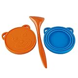 Praktisches und schönes Set: das Set enthält zwei Dosendeckel, darunter ist einer orange und der andere ist blau, sowie einen Dosenfutterlöffel, der orange ist. Und die Oberseite des Dosendeckels bildet sich die Bär-Gesichtsform