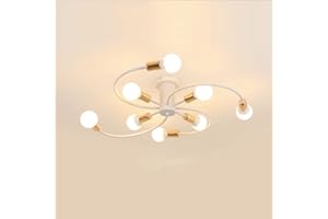 ZTWLEED Lampadario Industriali,Plafoniera Soffitto Vintage E27,Lampadari Sputnik 8 Luci Diametro 80CM,Lampadario Vintage per Camera da letto,Cucina,Corridoio (Lampadina non inclusa) Bianco+Or