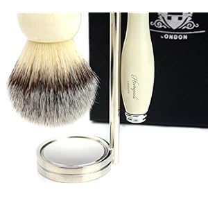 3 Piece Shaving Set DE Safety Razor,Syntactic Hair Brush in Ivory Colour & Stand - Image 4