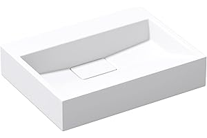 Mai & Mai Lavabo salle de bains vasque blanc 50x38x11cm lave mains rectangulaire sans perçage pour robinet lavabo avec bonde et cache bonde à poser/à suspendre Col19-500OA