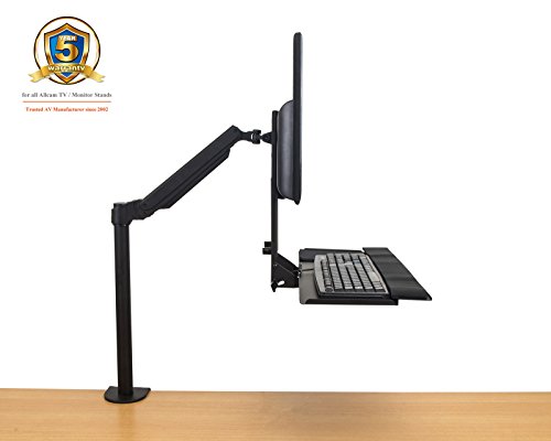 GSA12 Gas Spring Sit Stand Work Station w/ Adjustable Keyboard Tray & LCD Monitor Bracket for 15″-27″ Screens : Tilt up/down 180°, free swivel left/right 360°, 360° rotation ( Lower Back Pain Relief due to Prolonged Sitting Hours ) - 3