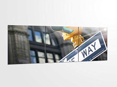 Acrylglasbilder 3 Teilig 150x50cm Ampel Schild Einbahnstraße New York_ Acrylbild Bilder Acrylglas Wand Bild Kunstdruck 14?5331, Acrylglas Größe 6:BxH Gesamt 150cmx50cm