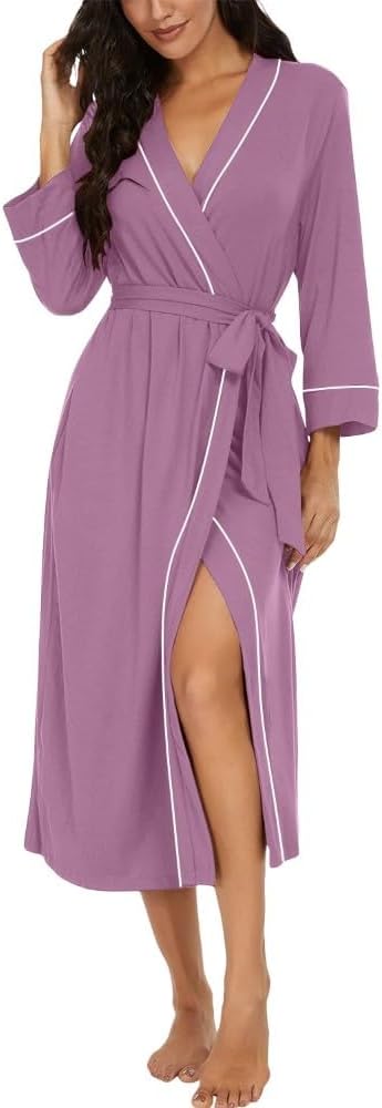 PrinStory Women Dressing Gowns Causal Kimono Robes Long Bathrobe Soft Womens 3/4 Sleeve Ladies Loungewear