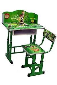 NEXGEN Adjustable Wooden Cartoon Printed Study Table and Chair Set for Kids_69 x 44 x 10 cm (Green)_01