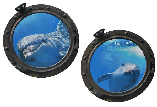 Wandtattoo / Sticker - Bullauge - Fenster im Raumschiff und im Schiff - Unterwasser Fisch Weltraum Astronaut Raumfahrt - Wandsticker Aufkleber Flugzeug Wandaufkleber Badezimmer Planet