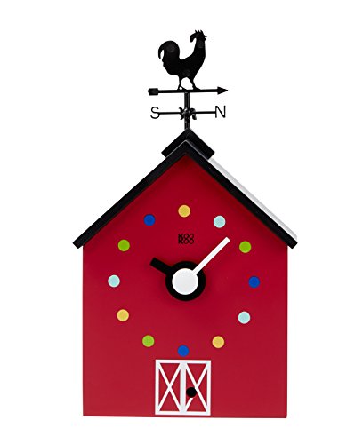 KOOKOO RedBarn pequeña, reloj de granja con 12 sonidos de animales, un gallo y una veleta giratoria, con sensor de luz, hecho en madera MDF, para niños 6+ años