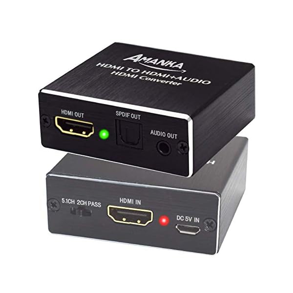 HDMI Konverter Audio Extractor | AMANKA 4K HDMI zu HDMI und Optische SPDIF TOSLINK mit 3,5mm Stereo | Unterstützung 3D |Audio Extractor für Blue-Ray Player PC PS4
