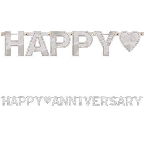 Amscan International Banner, Aufschrift Happy Anniversary (in englischer Sprache), Großbuchstaben, silberfarben